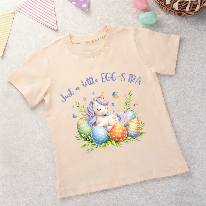 Just a Little Egg-Stra Easter Unicorn T-Shirt for Kids Cute Toddler Girl Easter Graphic Tee Spring Outfit Gift Idea