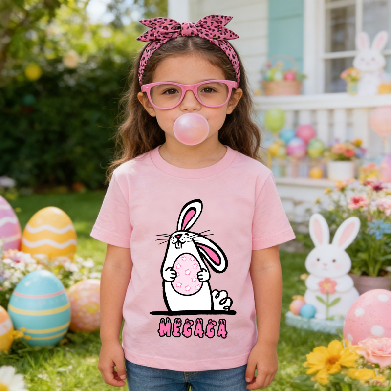 Personalized Easter Bunny Kids T-Shirt – Cute Cartoon Rabbit Holding Egg Graphic Tee, Easter Gift for Girls & Boys