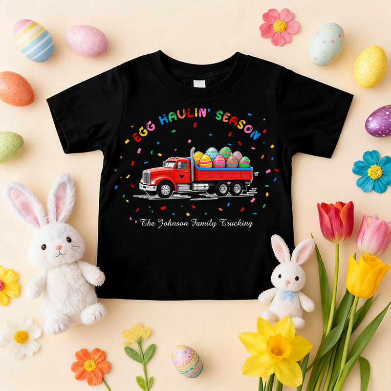 Personalized Easter Truck Shirt Custom Family ‘Egg Haulin’ Season Tee for Kids Easter Kids Shirt