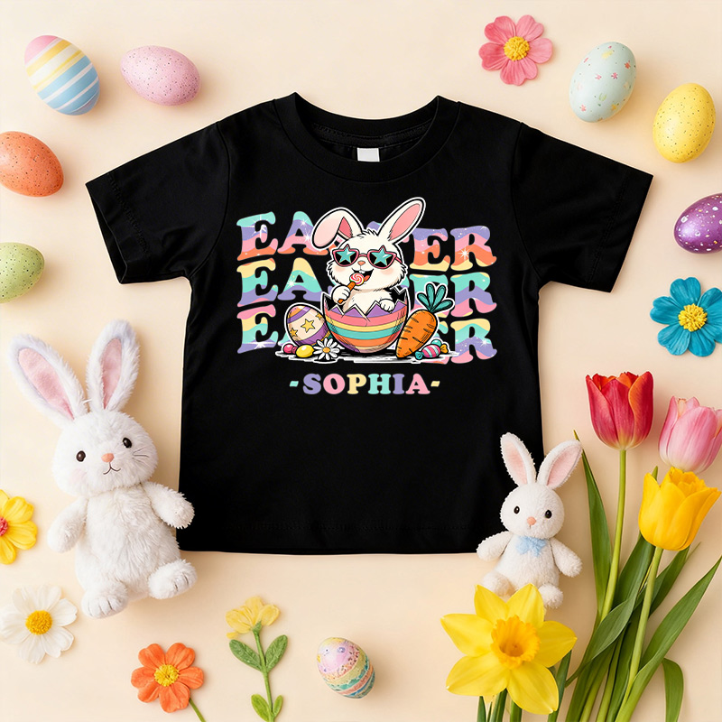Custom Easter Bunny T-Shirt for Kids – Adorable Bunny with Egg & Carrot Design