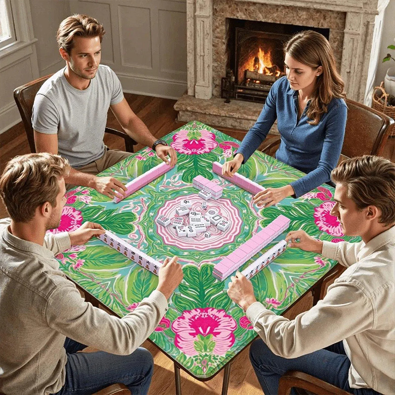 Personalized Green Pink Paradise Mahjong Mat Non-Slip Roll Up Play Mat Luxury Floral Game Board for Mah jongg Lovers