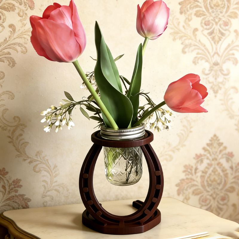 Personalized 3D Printed Forged Horseshoe Vase Holder Centerpiece Country Cowboy Rustic Western Weddings Gift for Equestrain Lovers