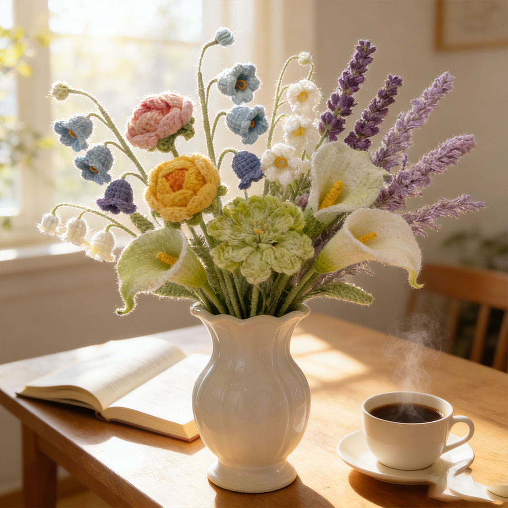 Personalized Crochet Flowers Bouquet Pink Purple Blue Gift for Wife Girlfriend Gift for Her Valentine's Day Birthday Gifts for Bestie