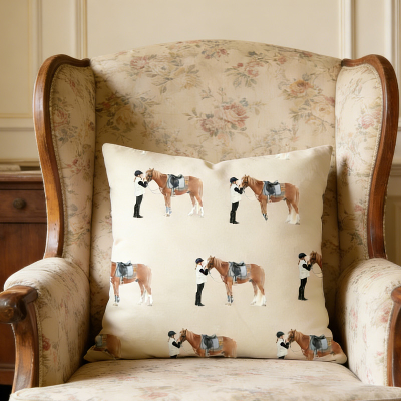 Personalized Photo Throw Pillow Equestrian Pillow Cover Plaid Horse Accent Pillow Farmhouse Decor for Riding Lovers Equestrian Lovers