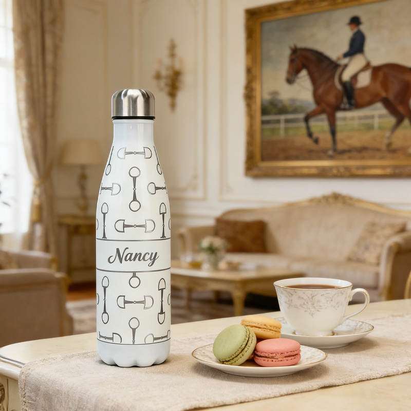Personalized Snaffle Bits Show Jumping Horse Insulated Bottle Pony Owners Thermal Flask Water Bottle for Equestrain Lovers