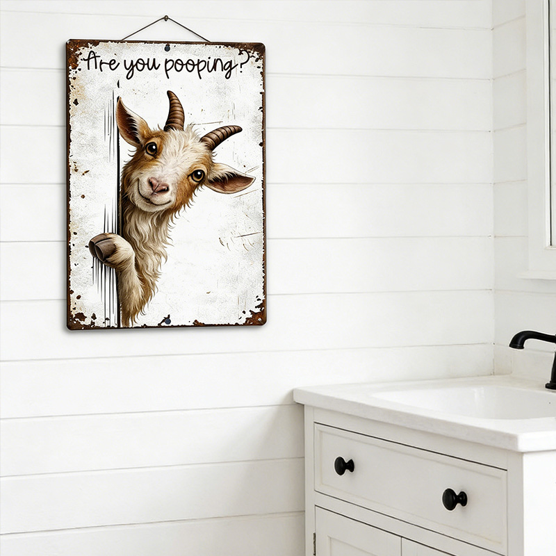 Are You Pooping Goat Sign, Funny Farm Animal Decor, Peeking Goat Rustic Metal Sign, Farmhouse Bathroom Humor Wall Art