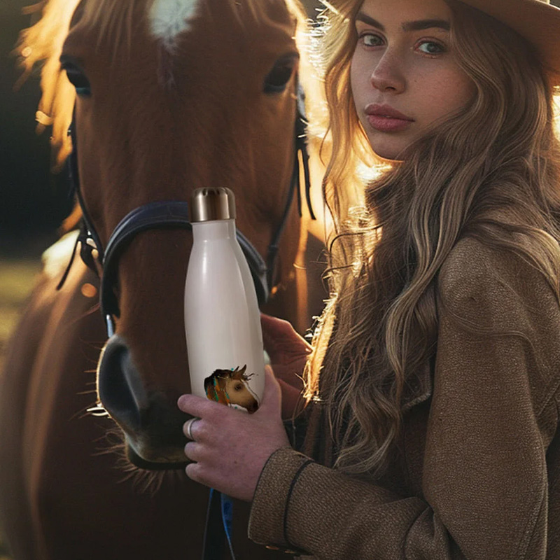 Personalized Horse Design Snaffle Bits Show Jumping Horse Insulated Bottle Pony Owners Thermal Flask Water Bottle for Equestrain Lovers