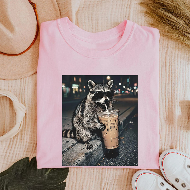 Raccoon Drinking Iced Coffee Shirt, Funny Animal Meme Tee, Coffee Lover Raccoon T-tshirt