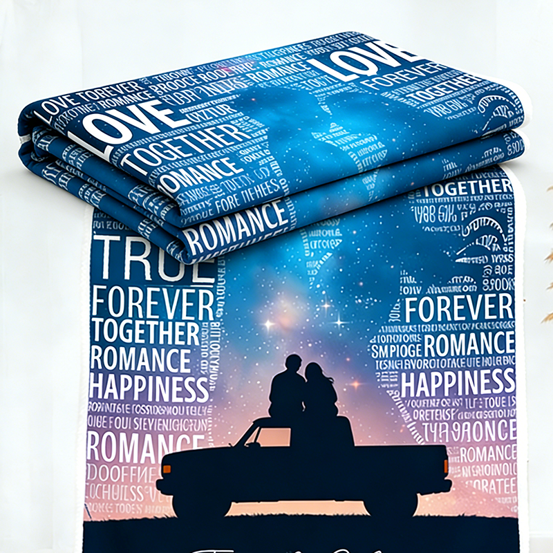 Personalized Couple Cloud Word Starry Sky Silhouette Blanket Valentine's Day Gift for Couple Cloud Word Blanket Love Story Blanket For Her