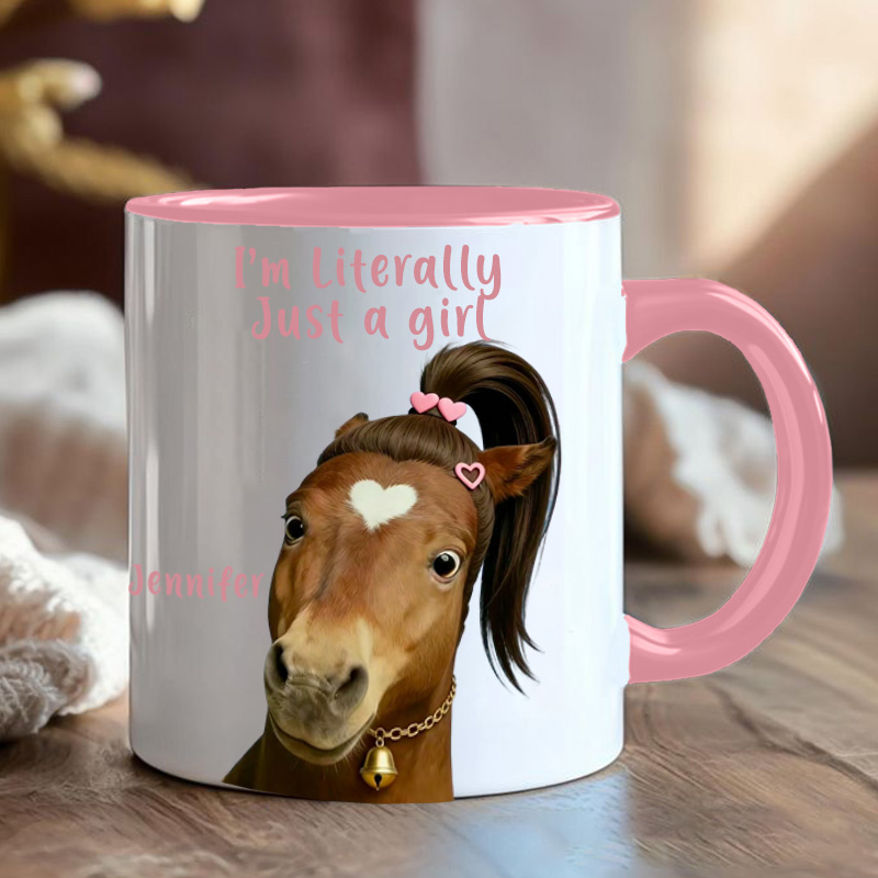 Personalized Literally Just a Girl Funny Horse Mug Ceramic Cup Gift for Horse Riding Equestrian Lovers