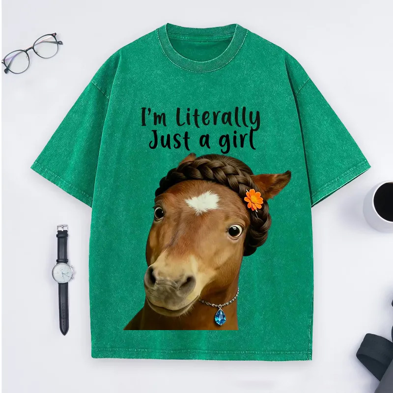 Personalized Funny Horse Washed T-Shirts Gift Shirt for Riding Equestrain Lovers