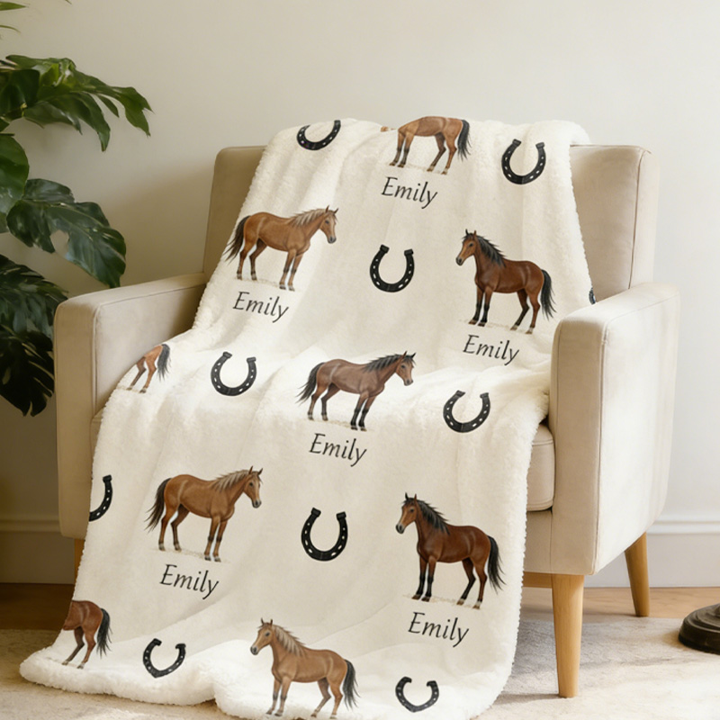 Personalized Horse Name Custom Throw Blanket Gift for Riding Lovers Equestrian Lovers