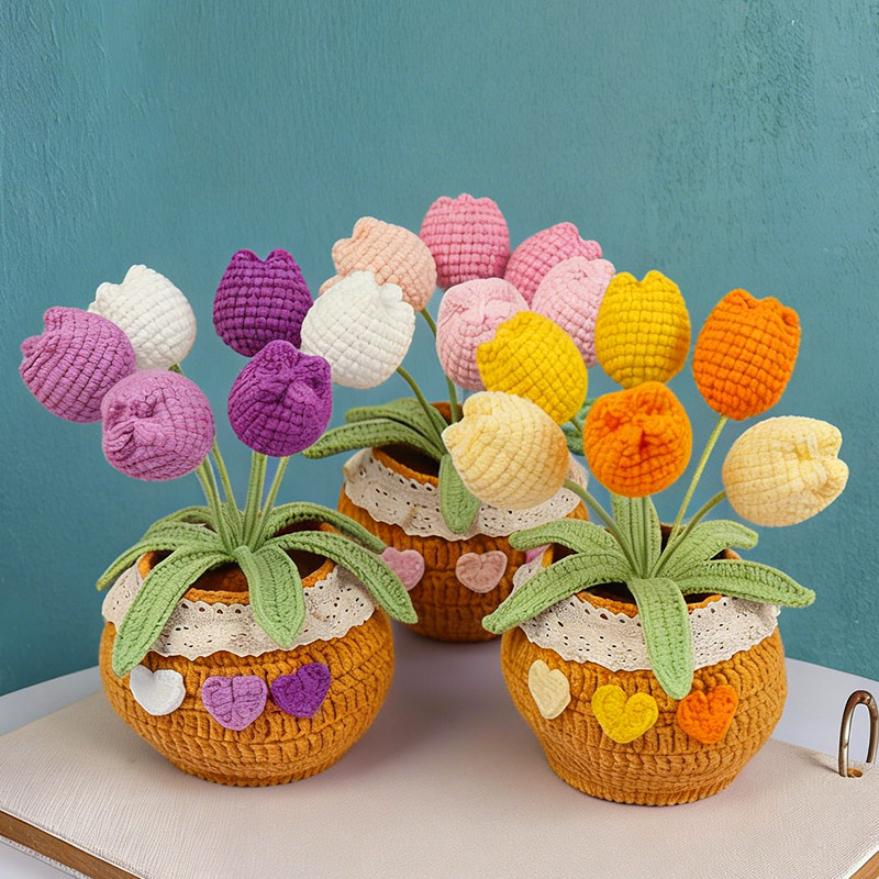 Mothers Day Gift Handmade Knitted Flower Pot Crochet Tulip Plant Gift for Mom Grandma Mother's Day Gifts
