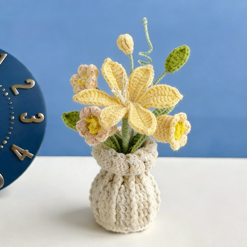 Mothers Day Gift Handmade Knitted Flower Pot Crochet Baby's Breath Roses Mars Orchid Plant Gift for Mom Grandma Mother's Day Gifts