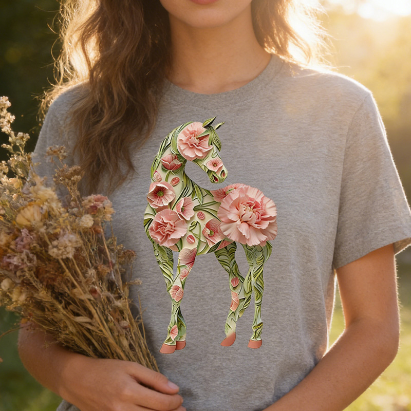 Personalized Birth Month Flower Floral Horse T-Shirt Western Shirt Boho Nature Lover Animal Lover Gift for Equestrain Lovers