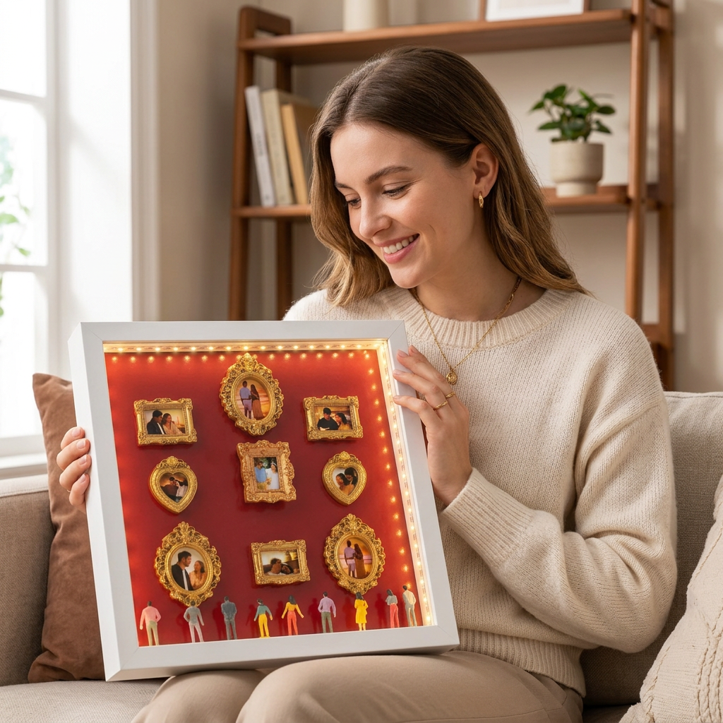 Personalized Mini Museum Silhouette Box with LED Light DIY 11 Photos Museum Frame Box Mother's Day Gifts