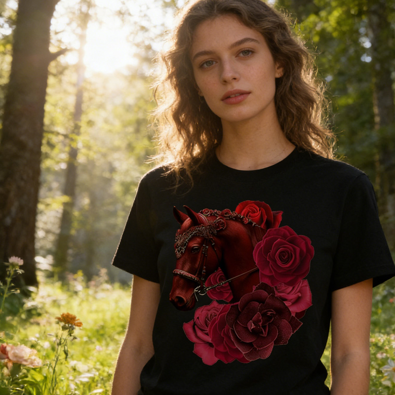 Personalized Birth Month Flower Floral Horse T-Shirt Western Shirt Boho Nature Lover Animal Lover Gift for Equestrain Lovers