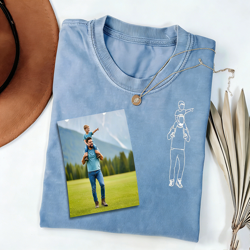 Custom Embroidered Portrait T Shirt Personalized Sketch from Photo Matching Family or Couple Tee Unique Gift for Parents Partner and Friends