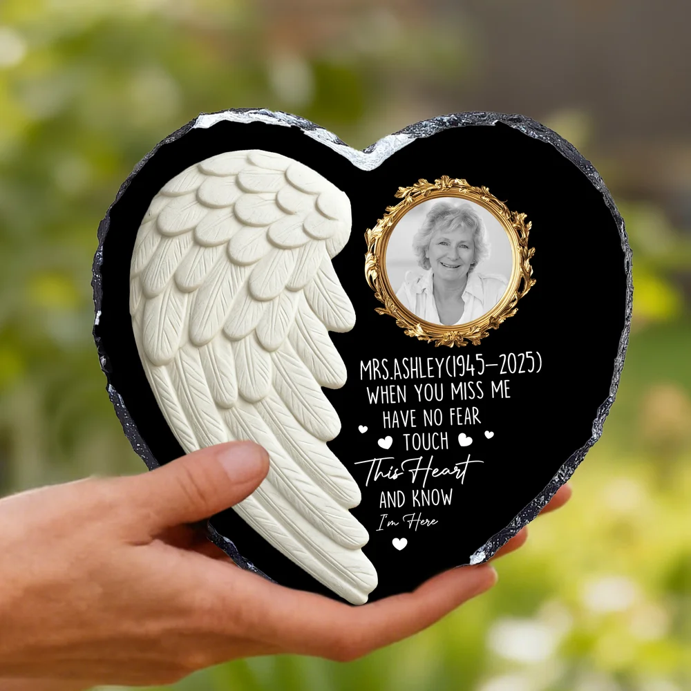 Personalized Angel Wing Heart Memorial Photo Garden Stone with Name Garden Decoration Memorial Gift for Loss of a Loved One Pet Owners