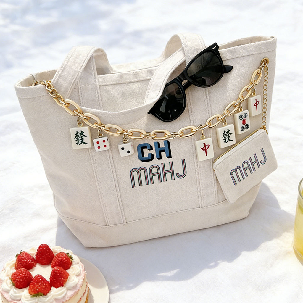 Personalized Embroidered Mahjong Tote Bag Custom Gift Bachelorette Party Bags Teacher Mom Embroidery Needlepoint