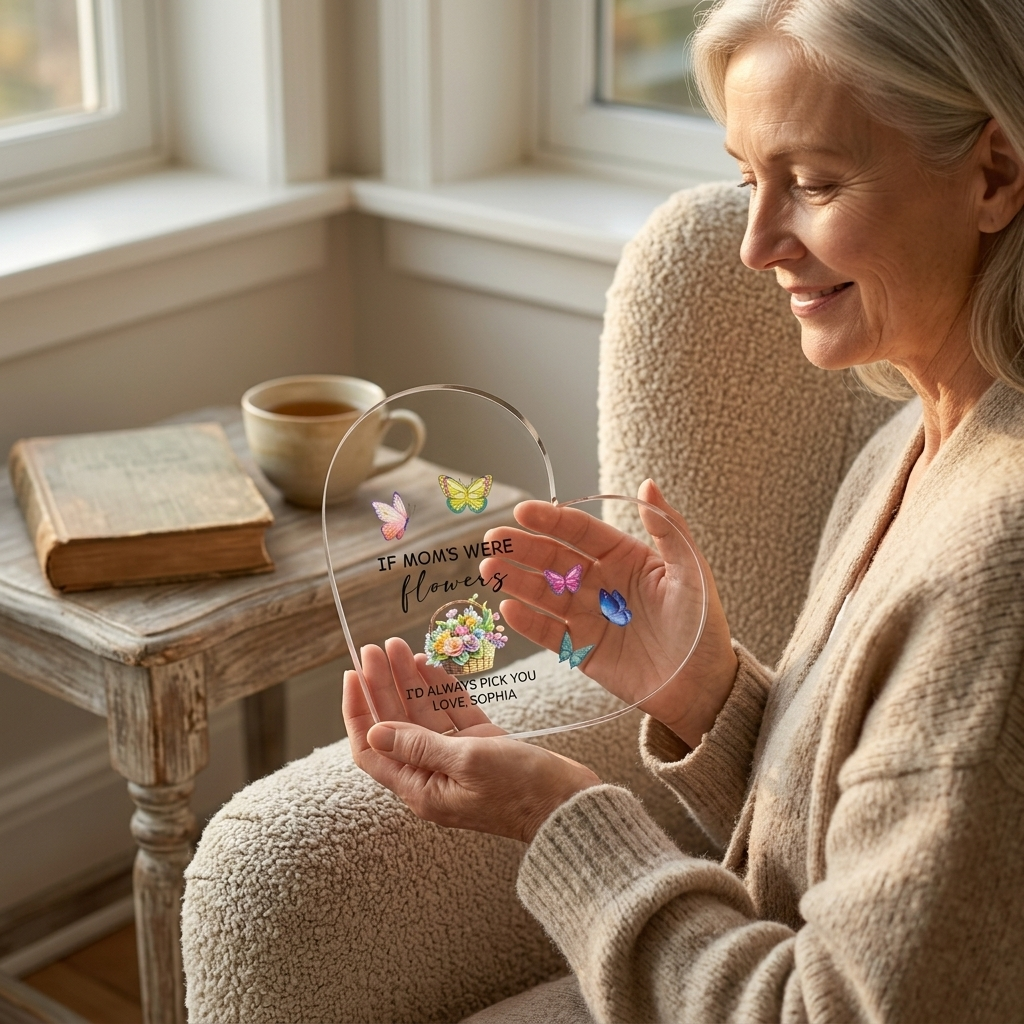 Personalized Heart Acrylic Plaque – ‘If Moms Were Flowers, I’d Pick You’ Mother’s Day Gift