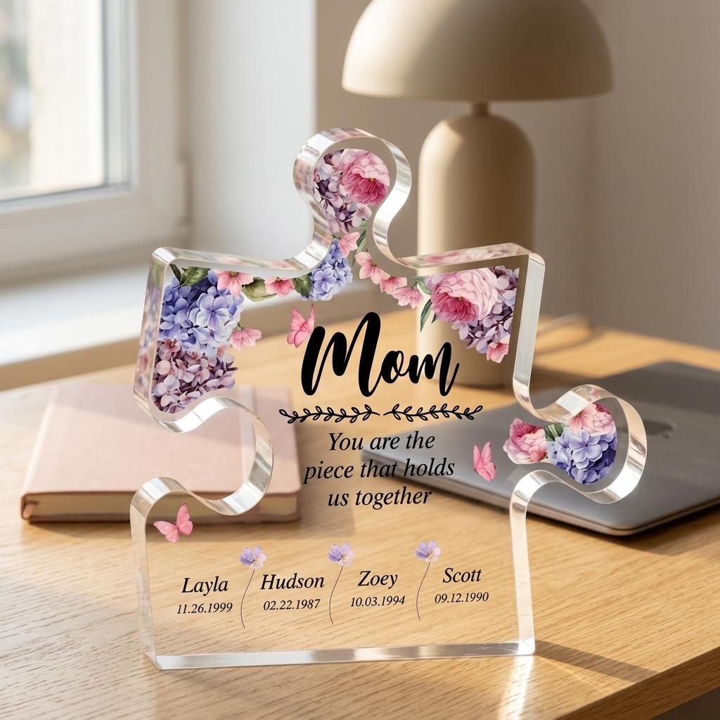 Personalized Puzzle Piece Acrylic Plaque – ‘Mom,You Are the Piece That Holds Us Together’ Mother’s Day Gift