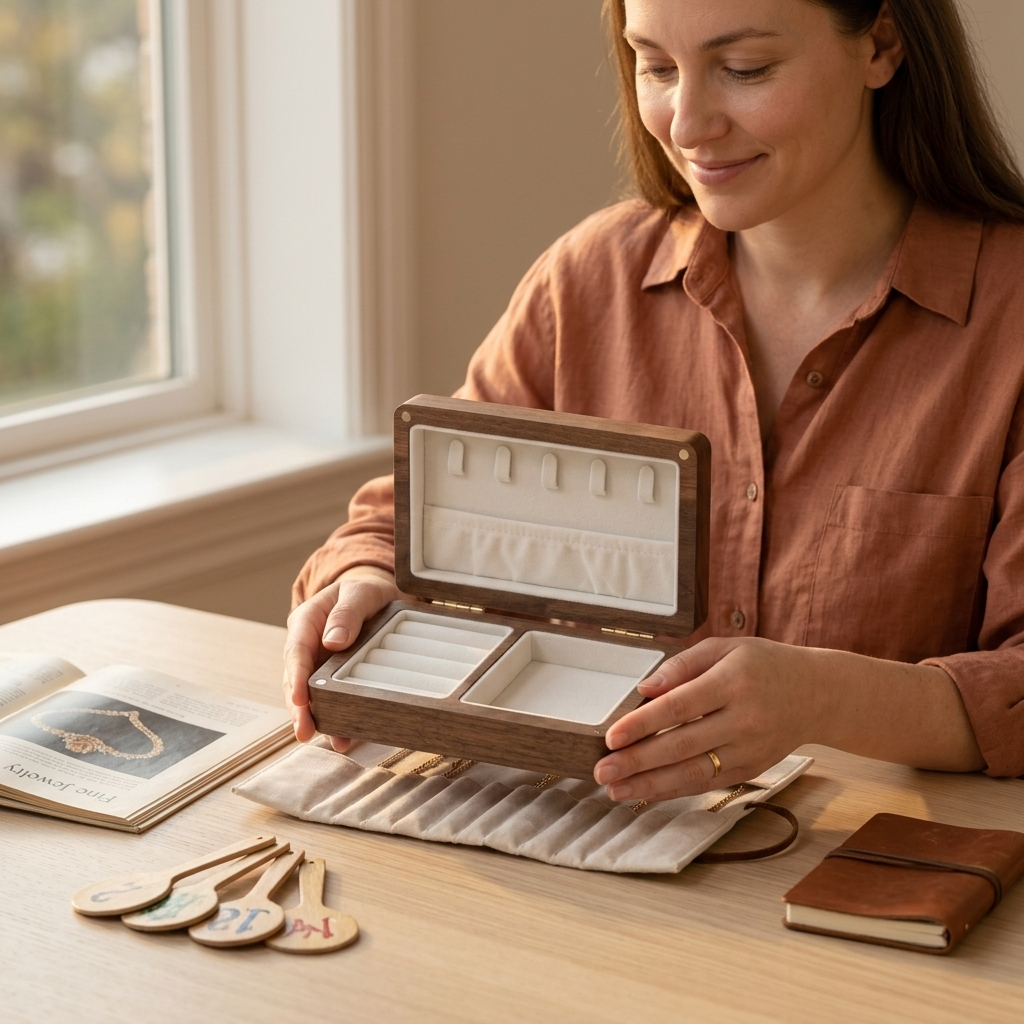 Personalized Walnut Jewelry Box with Name Engraving Mother's Day Gift for Mom