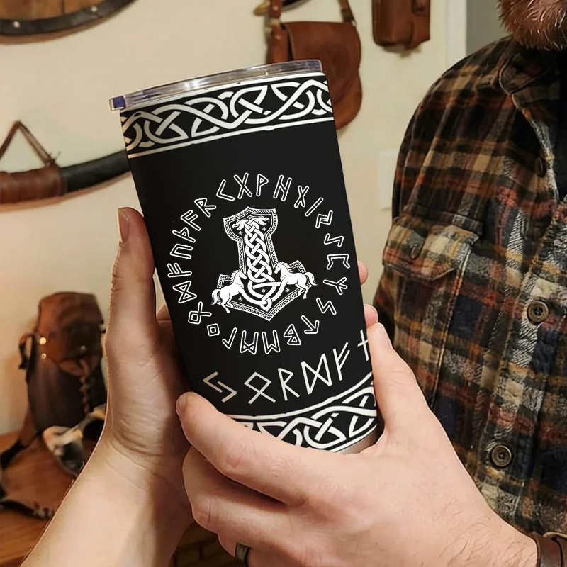 Personalized Multicolor Horse Celtic Guardians Viking Runes Norse Mythology Insulated Tumbler with Name Travel Daily Use Birthday Gift for Equestrain Lovers