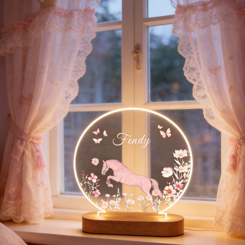 Personalized Floral Horse LED Night Light Horse Gifts for Girls for Riding Lovers and Equestrian Lovers 