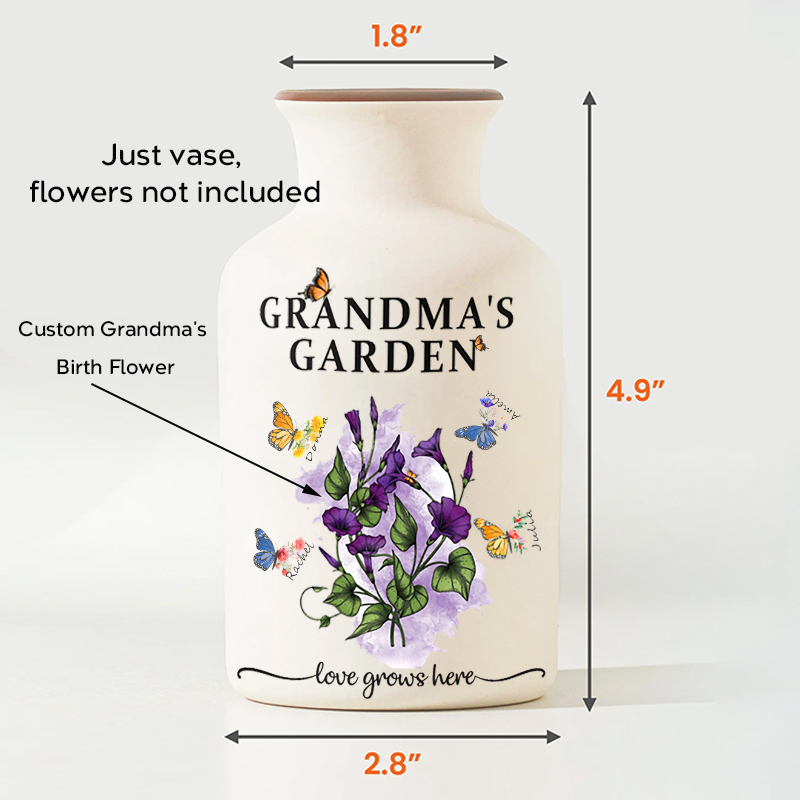 Personalized Grandma's Garden Vase Custom Birth Flower Vase for Nanny Grandma Mom Mother's Day Gift with Grandkids Names