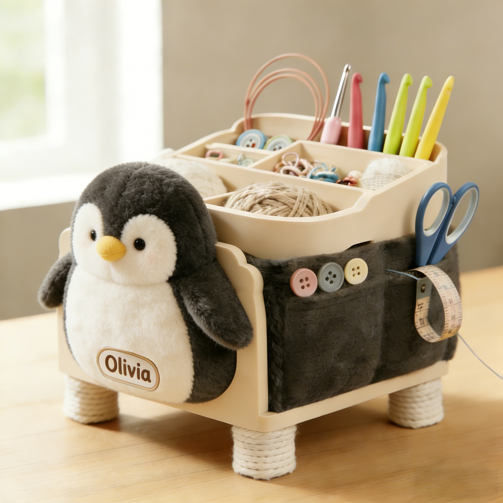 Personalized Cute Cat-Shaped Knitting & Sewing Storage Organizer – Personalized Craft Caddy with Plush Cat Design for Yarn, Needles, and Tools