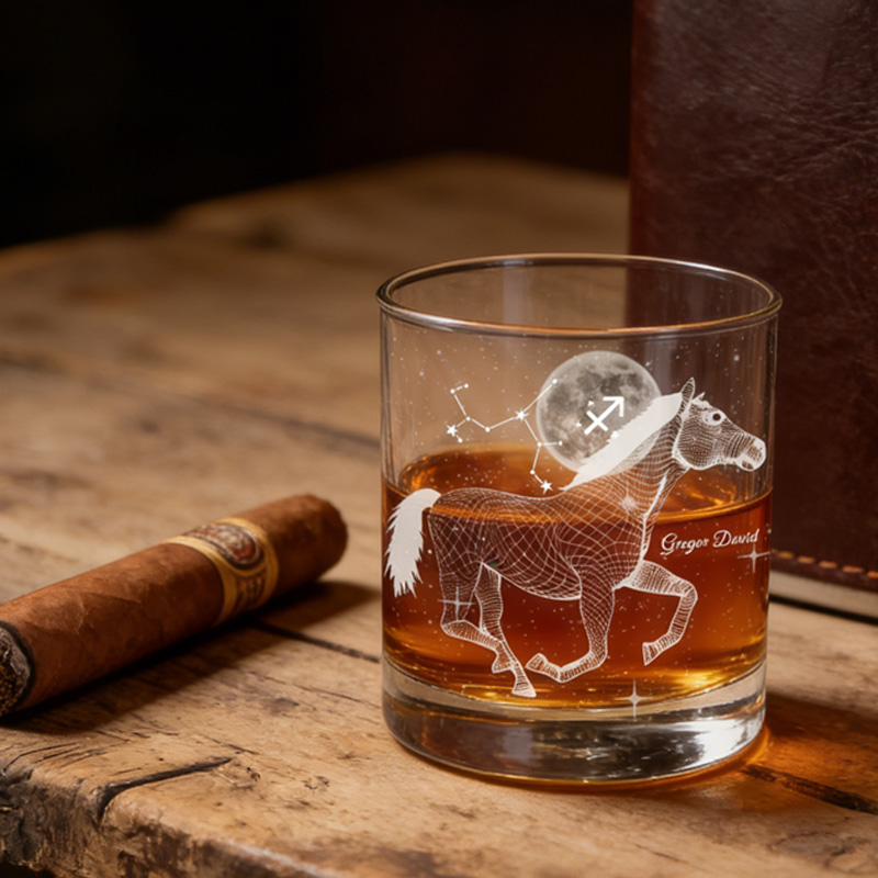 Personalized Name Zodiac and Horse Glasses Cup Whiskey Wine Beer Glassware Gift for Equestrain Lovers