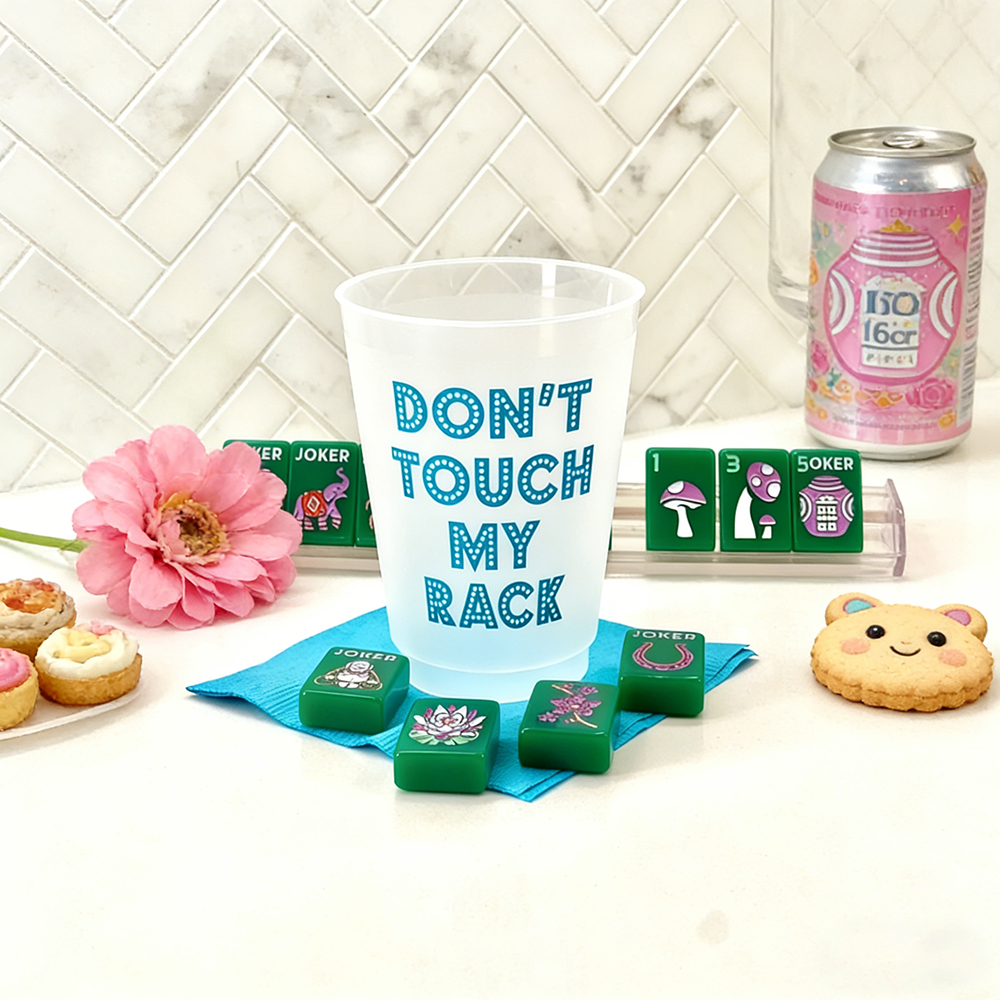 Mahjong Don’t TOUCH my rack! 16 oz Reusable Plastic Cups for Mahjong Party or Game Night