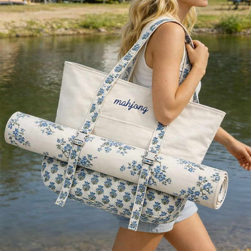 Mahjong Carry Set Personalized Embroidered Mahjong Tote Bag Canvas Carrier Cotton Pouch Block Mat Straps Custom Gift