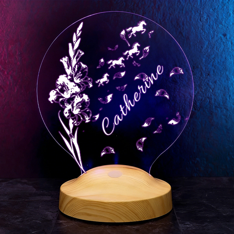 Personalized Flying Birth Month Flower Horse LED Night Light Horse Gifts for Riding Lovers and Equestrian Lovers 