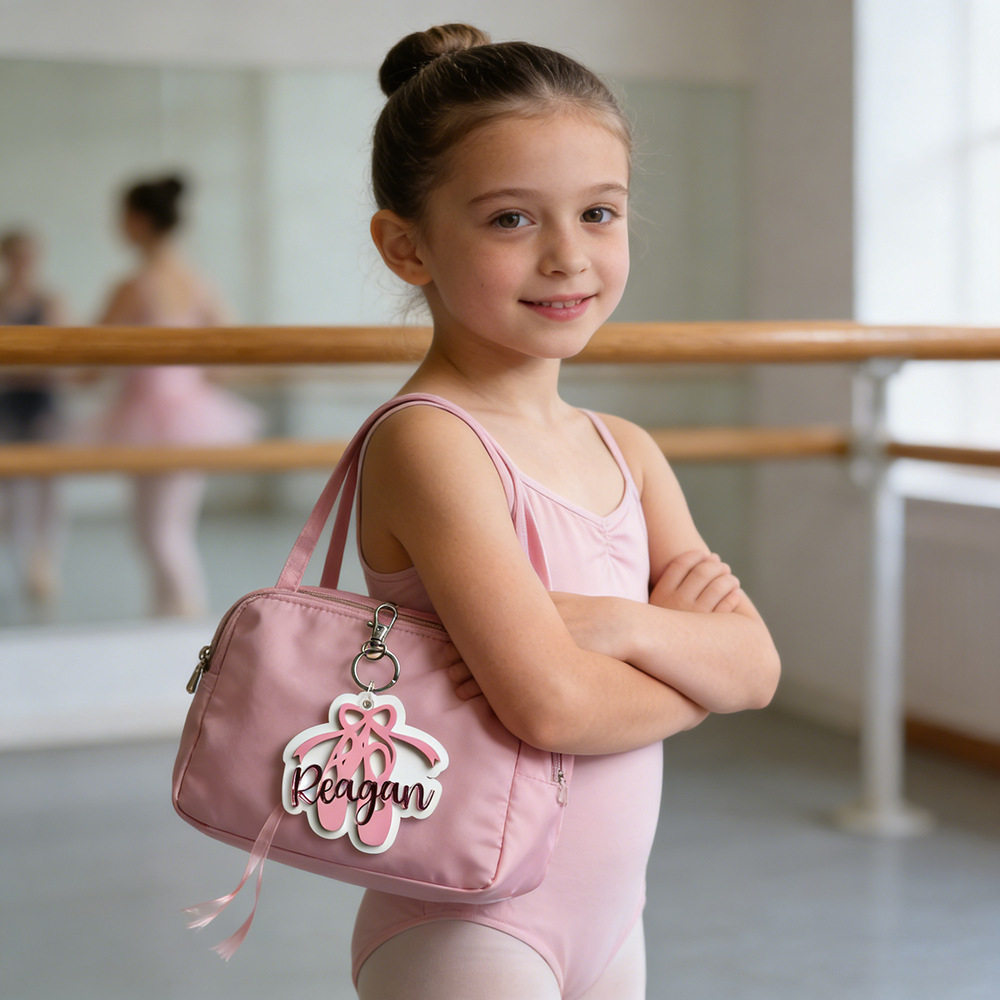 Custom Name Ballet Slipper Keychain Adorable Pink Acrylic Charm for Dance Bags and Personalized Ballerina Gifts