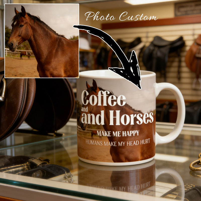 Personalized Horse Photo Background Coffee Mug Elegant Ceramic Cup Gift for Horse Riding Equestrian Lovers