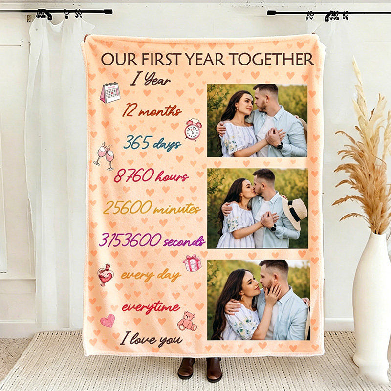 Personalized Our First Year Together Couple Blanket Photo Blanket for Couple Anniversary Gift for Her 