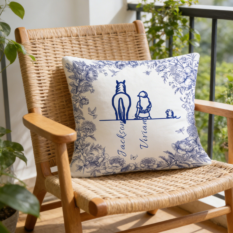 Personalized Toile De Jouy Horse Character Throw Pillow Cover Your Silhouette Always With Me Home Decor Birthday Gift for Equestrain Lovers