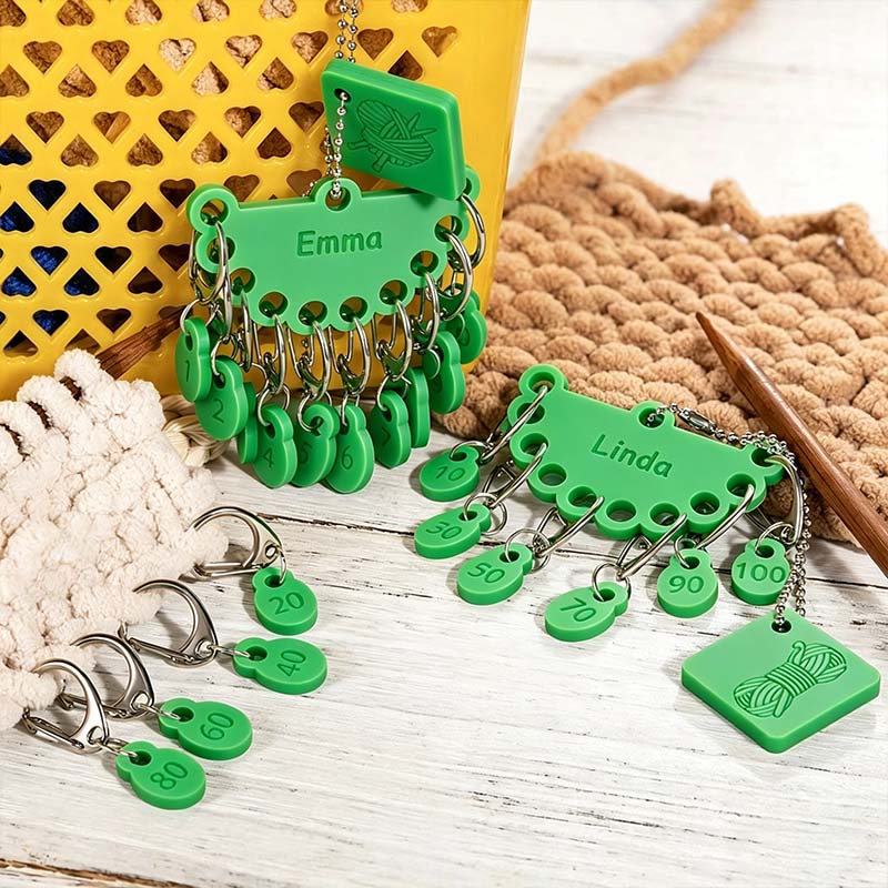 Personalized Removable Plastic Counting Number Stitch Markers Charm with Engraved Name and Holder Birthday Gift for Crochet Knitting Lovers