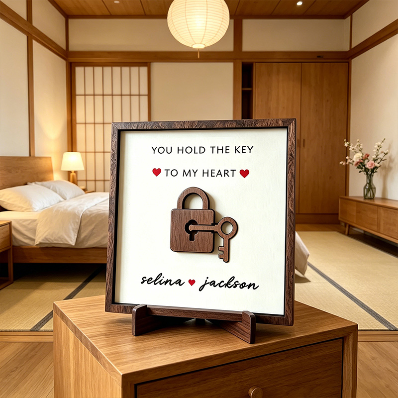 Personalized You Hold The Key to My Heart Couple Wooden Sign Plaque Custom Wooden Sign Gift for Couple Valentine's Day Gift for Couple
