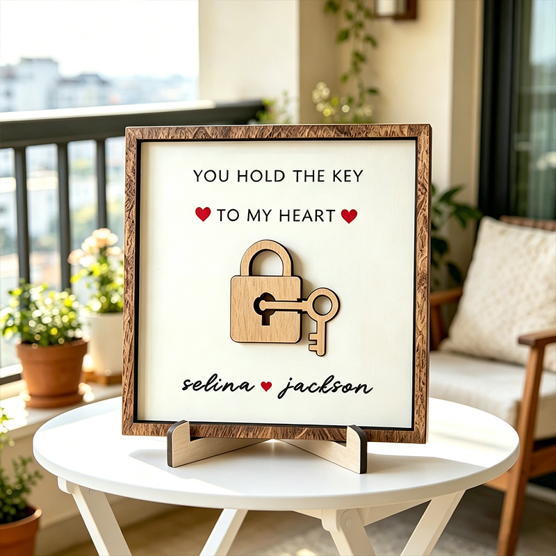 Personalized Wooden You Hold The Key to My Heart Couple Wooden Sign Plaque Custom Wooden Sign Gift for Couple Valentine's Day Gift for Couple