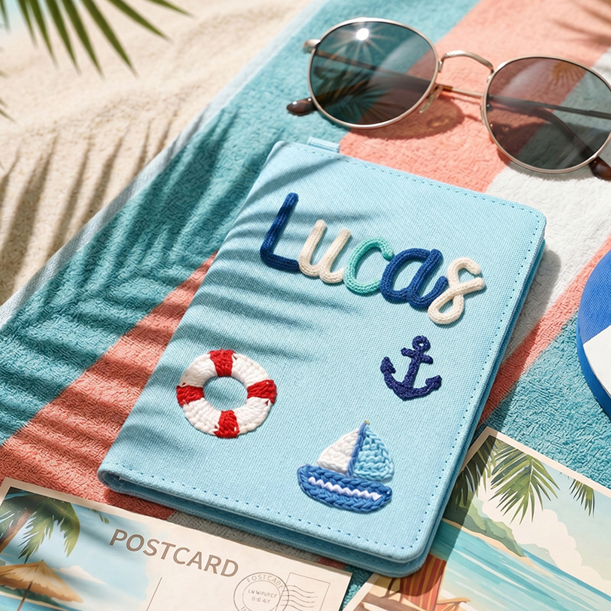 Personalized Passport Holder  Custom Name Travel Cover with Crochet Patches  Cute Cotton Passport Wallet Gift for Kids and Family Travel