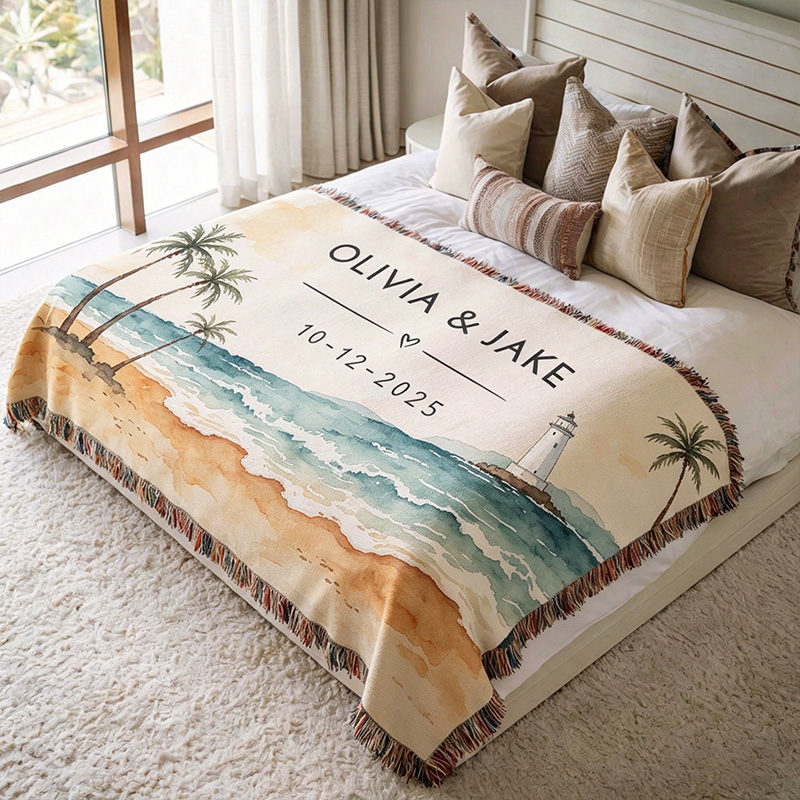 Personalized Couple Blanket with Names Ocean Theme Couple Blanket Wedding Gift for Newlyweds