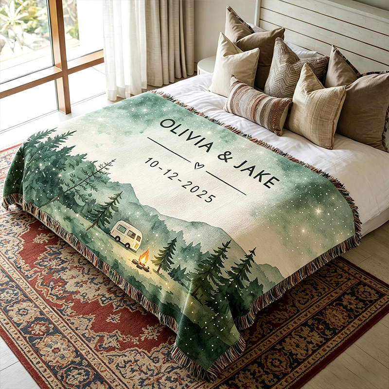 Personalized Couple Blanket with Names Nature Lovers Engagement Gift Adventure Couples Gift Wedding Engagement Couple Gift