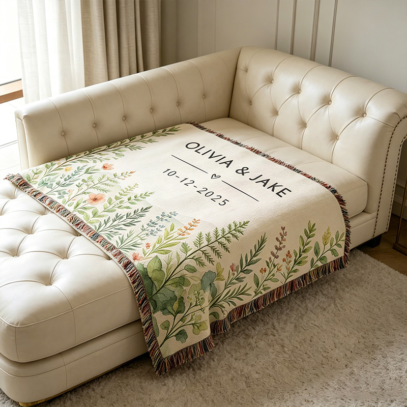 Personalized Couple Blanket with Names Garden Theme Blanket Custom Wedding Blanket for Newlyweds Valentine's Day Gift for Couple