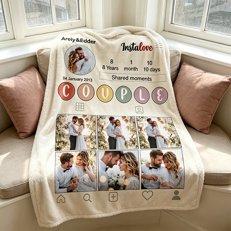 Personalized Couple Blanket with Names Custom Photo Poster Blanket Valentine Gift Gift for Husband Gift For Wife