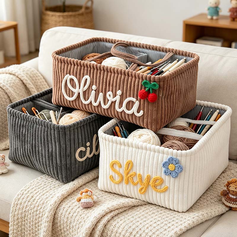 Personalized Knitting Project & Pottery Tool Basket Crochet Sewing Project Organizer Sewing Organizer Basket for Knitting Embroidery & Crochet Storage Birthday Gift Craft Yarn