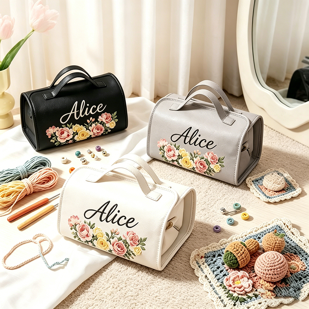 Personalized Crochet Storage Bag Custom Name Birth Flower Yarn Organizer Portable Knitting Tool Bag Travel Craft Storage for Handmade Lovers