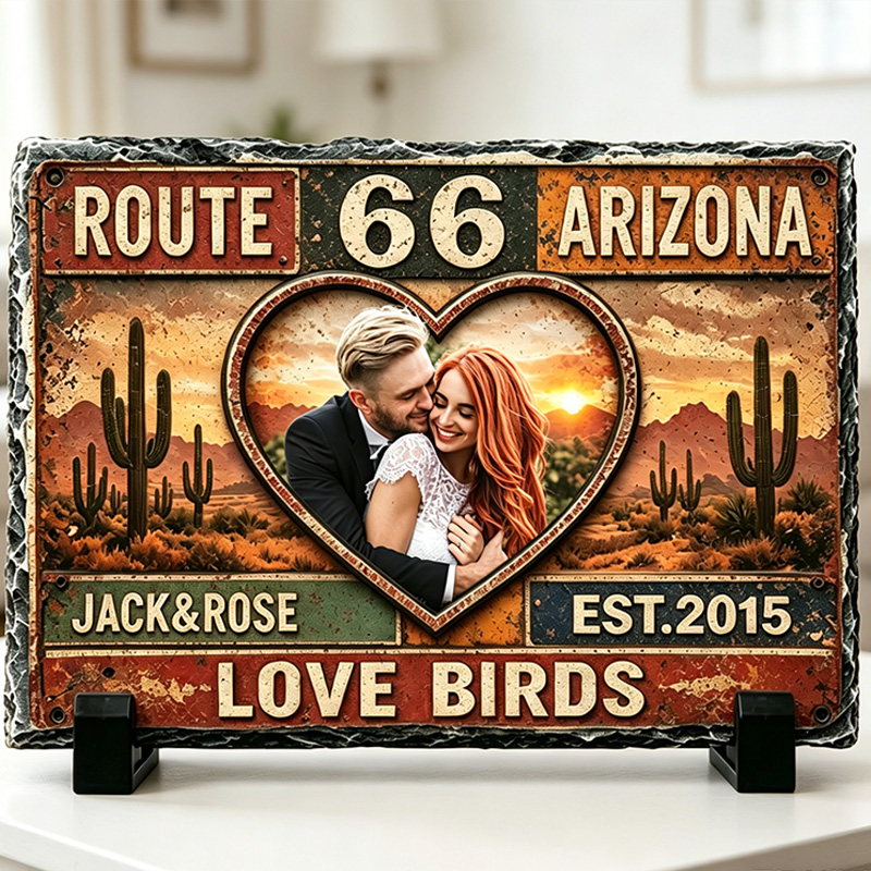 Personalized Couple Photo Stone with Stand Vintage Americana License Couple Plaque Valentine Gift for Couple